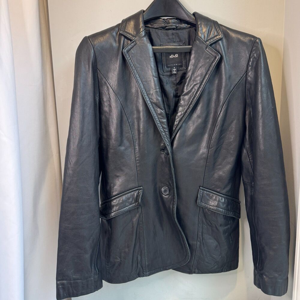 JLC New York Leather Blazer Women’s S Black 2 Button Chic Jacket